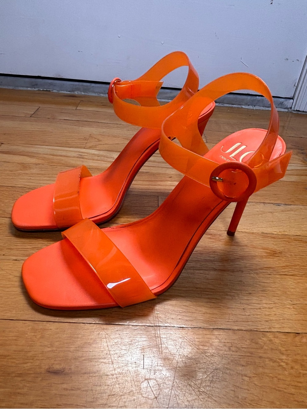 Jennifer Lopez Bright Orange Patent Ankle-Strap Heels